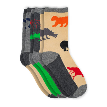 3-Pack Boy's Animals Assorted Crew Socks
