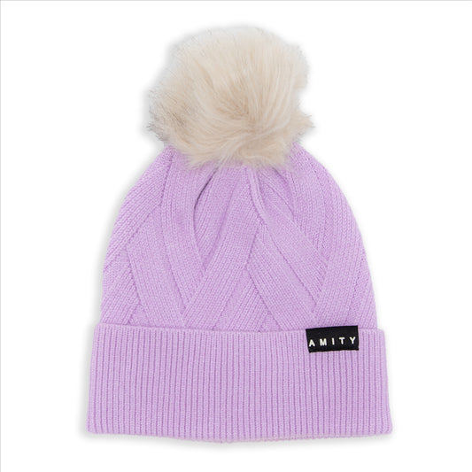 Ladies Soft Pom Pom Hat with Rubber Patch