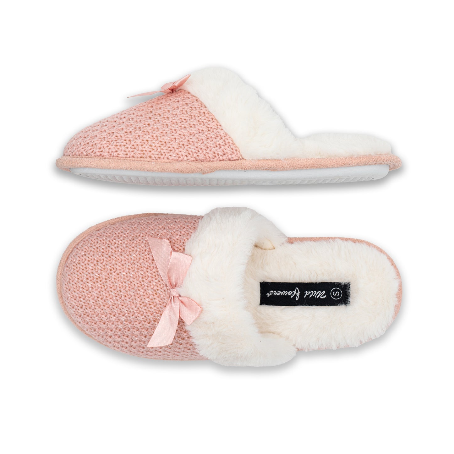 Ladies Fur Lined Slippers with Bow