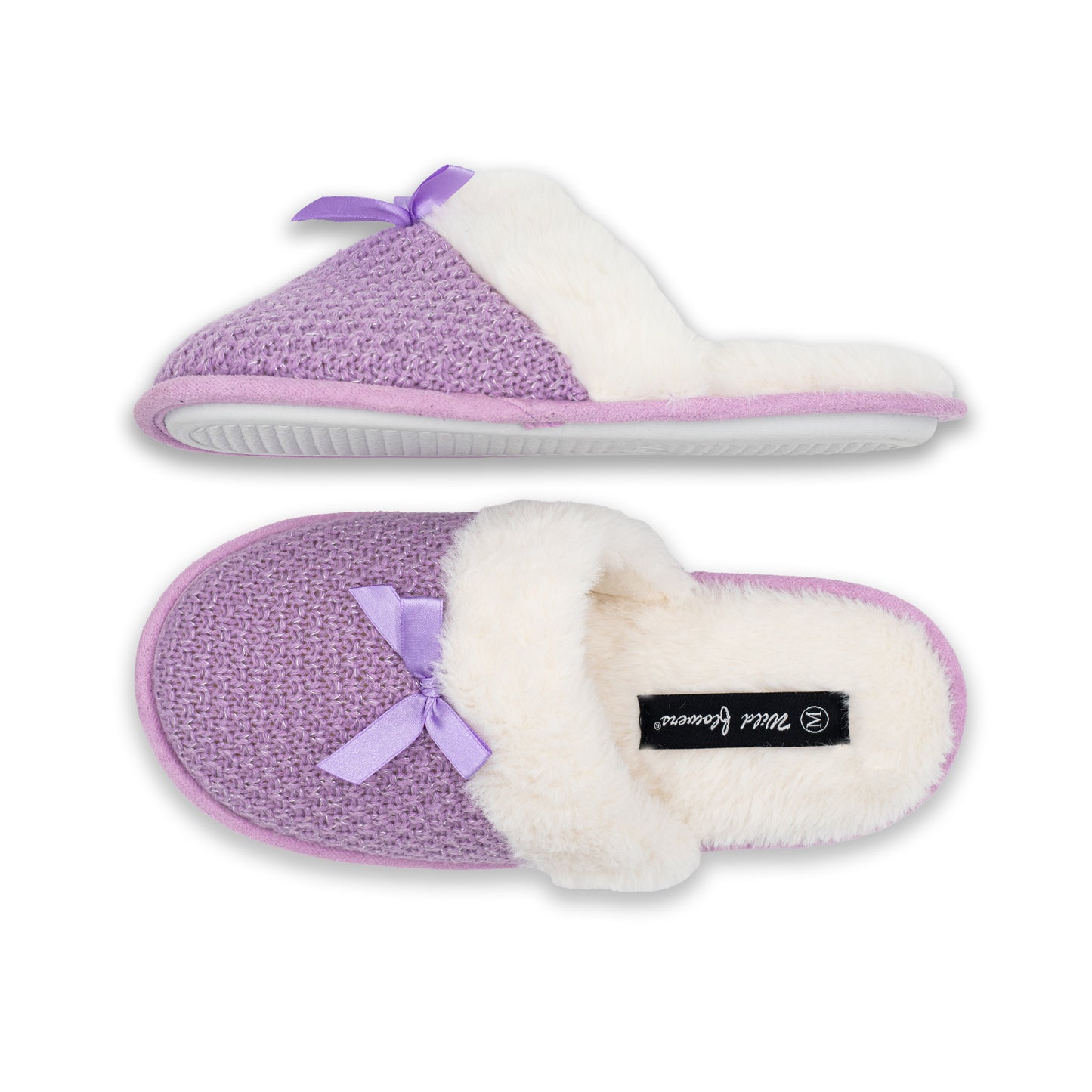 Ladies Fur Lined Slippers with Bow